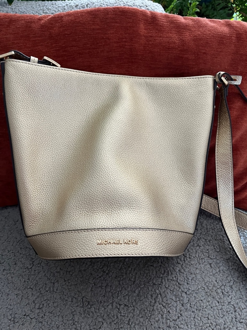 Michael Kors Champagne Gold Pebbled Leather Shoulder Bucket Bag